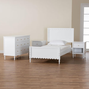 Baxton Studio Baxton Studio Roni Modern Scalloped Wood 4-Piece Bedroom Set with Elegant Nightstands & Dresser Full Roni-White-Full 4PC Bedroom Set 1
