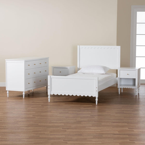 Baxton Studio Baxton Studio Roni Modern Scalloped Wood 4-Piece Bedroom Set with Elegant Nightstands & Dresser Full Roni-White-Full 4PC Bedroom Set 1