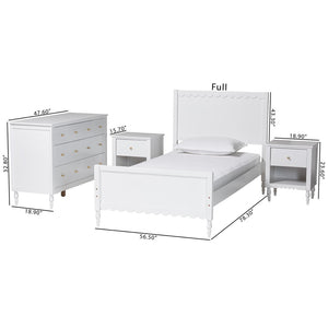 Baxton Studio Baxton Studio Roni Modern Scalloped Wood 4-Piece Bedroom Set with Elegant Nightstands & Dresser Full Roni-White-Full 4PC Bedroom Set 1
