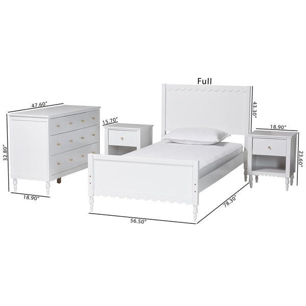 Baxton Studio Baxton Studio Roni Modern Scalloped Wood 4-Piece Bedroom Set with Elegant Nightstands & Dresser Full Roni-White-Full 4PC Bedroom Set 1