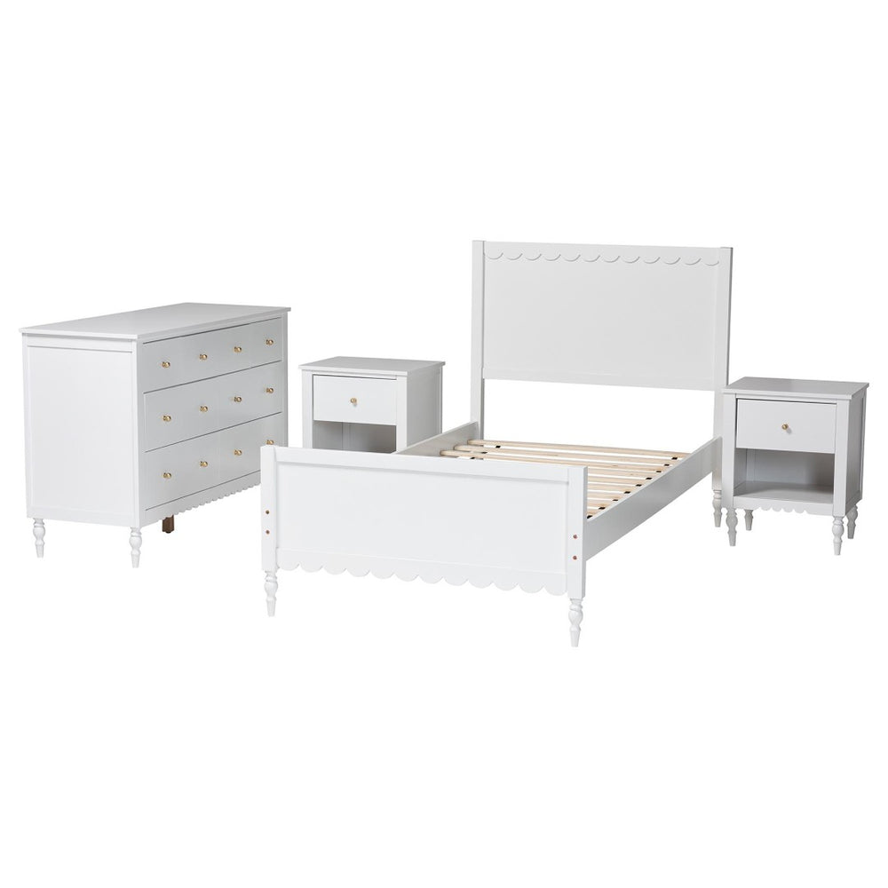 Baxton Studio Baxton Studio Roni Modern Scalloped Wood 4-Piece Bedroom Set with Elegant Nightstands & Dresser Full Roni-White-Full 4PC Bedroom Set 1