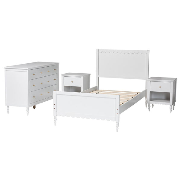 Baxton Studio Baxton Studio Roni Modern Scalloped Wood 4-Piece Bedroom Set with Elegant Nightstands & Dresser Full Roni-White-Full 4PC Bedroom Set 1