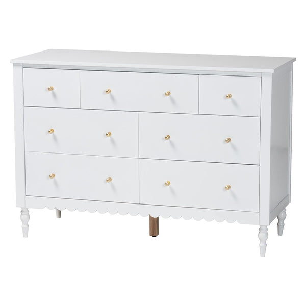 Baxton Studio Baxton Studio Roni Modern Scalloped Wood 4-Piece Bedroom Set with Elegant Nightstands & Dresser Full Roni-White-Full 4PC Bedroom Set 1
