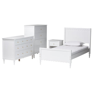 Baxton Studio Baxton Studio Roni Modern White Wood 4-Piece Bedroom Set with Scalloped Edges and Elegant Design Twin Roni-White-Twin 4PC Bedroom Set 2