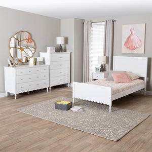 Baxton Studio Baxton Studio Roni Modern White Wood 4-Piece Bedroom Set with Scalloped Edges and Elegant Design Twin Roni-White-Twin 4PC Bedroom Set 2