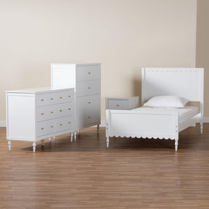 Baxton Studio Baxton Studio Roni Modern White Wood 4-Piece Bedroom Set with Scalloped Edges and Elegant Design Twin Roni-White-Twin 4PC Bedroom Set 2
