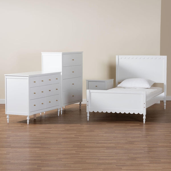 Baxton Studio Baxton Studio Roni Modern White Wood 4-Piece Bedroom Set with Scalloped Edges and Elegant Design Twin Roni-White-Twin 4PC Bedroom Set 2