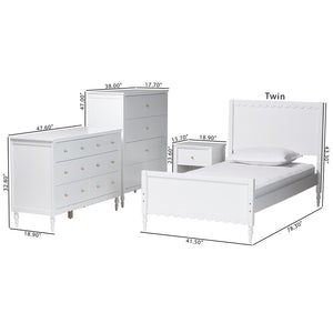 Baxton Studio Baxton Studio Roni Modern White Wood 4-Piece Bedroom Set with Scalloped Edges and Elegant Design Twin Roni-White-Twin 4PC Bedroom Set 2