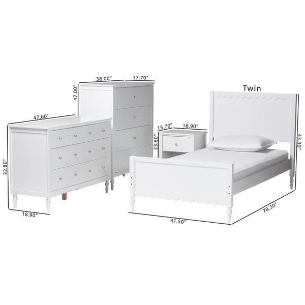 Baxton Studio Baxton Studio Roni Modern White Wood 4-Piece Bedroom Set with Scalloped Edges and Elegant Design Twin Roni-White-Twin 4PC Bedroom Set 2
