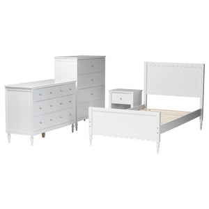 Baxton Studio Baxton Studio Roni Modern White Wood 4-Piece Bedroom Set with Scalloped Edges and Elegant Design Twin Roni-White-Twin 4PC Bedroom Set 2