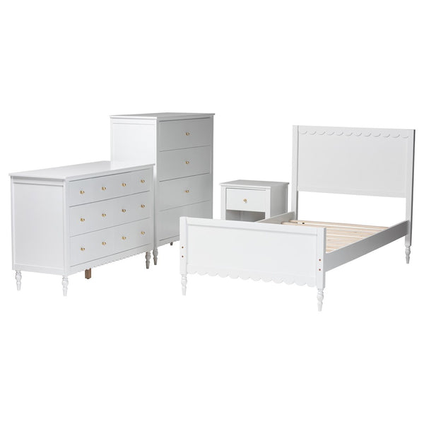 Baxton Studio Baxton Studio Roni Modern White Wood 4-Piece Bedroom Set with Scalloped Edges and Elegant Design Twin Roni-White-Twin 4PC Bedroom Set 2
