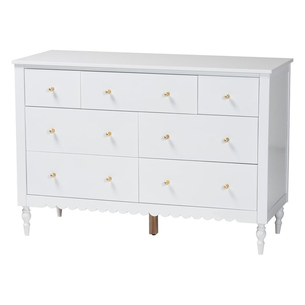 Baxton Studio Baxton Studio Roni Modern White Wood 4-Piece Bedroom Set with Scalloped Edges and Elegant Design Twin Roni-White-Twin 4PC Bedroom Set 2