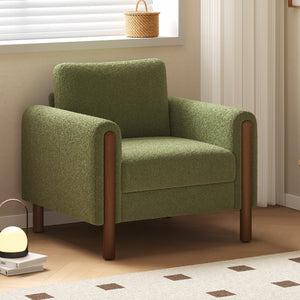 English Elm Christopher Knight Home® - Oversized Teddy Velvet Accent Chair with Curved Armrests, Tufted Mid-Century Design and Walnut Legs Green N765P189679N