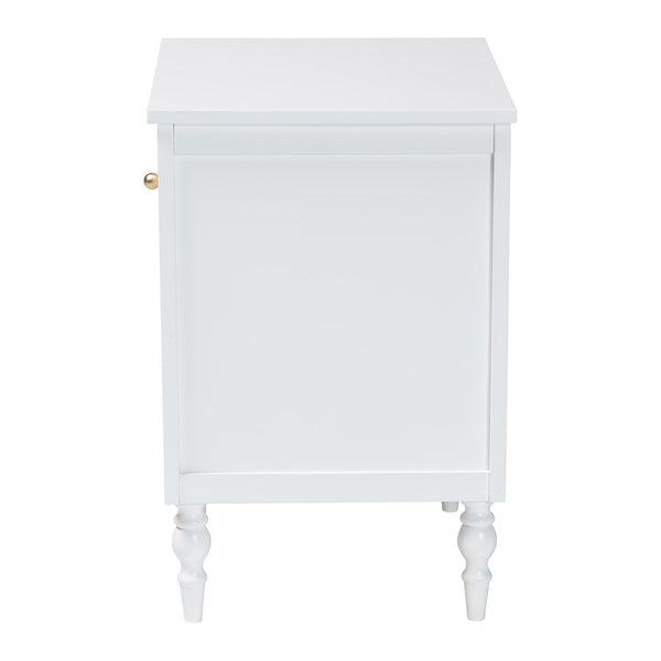 Baxton Studio Roni Modern White Wood Nightstand With Scalloped Edges, Metal Pull, Stylish Storage & Charm White Solid Rubberwood,Mdf Roni-white-ns