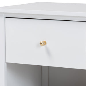 Baxton Studio Roni Modern White Wood Nightstand With Scalloped Edges, Metal Pull, Stylish Storage & Charm White Solid Rubberwood,Mdf Roni-white-ns