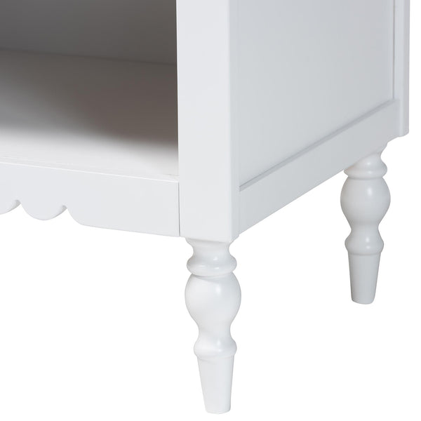 Baxton Studio Roni Modern White Wood Nightstand With Scalloped Edges, Metal Pull, Stylish Storage & Charm White Solid Rubberwood,Mdf Roni-white-ns