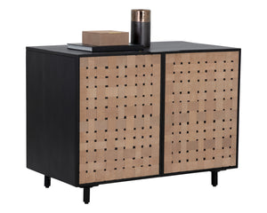 Sunpan Omari Sideboard - Stylish Suede Light Tan Leather with Unique Weaved Design and Matte Black Base Small - 40W x 22D x 31H
