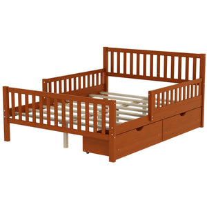 English Elm Full Wood Platform Bed with Headboard, Guardrails & Underbed Storage Drawers – Sturdy Pine Frame, 450LB Capacity Walnut 78.25 L x 18.5 W x 6 H N733P172700D