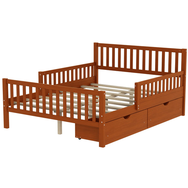 English Elm Full Wood Platform Bed with Headboard, Guardrails & Underbed Storage Drawers – Sturdy Pine Frame, 450LB Capacity Walnut 78.25 L x 18.5 W x 6 H N733P172700D