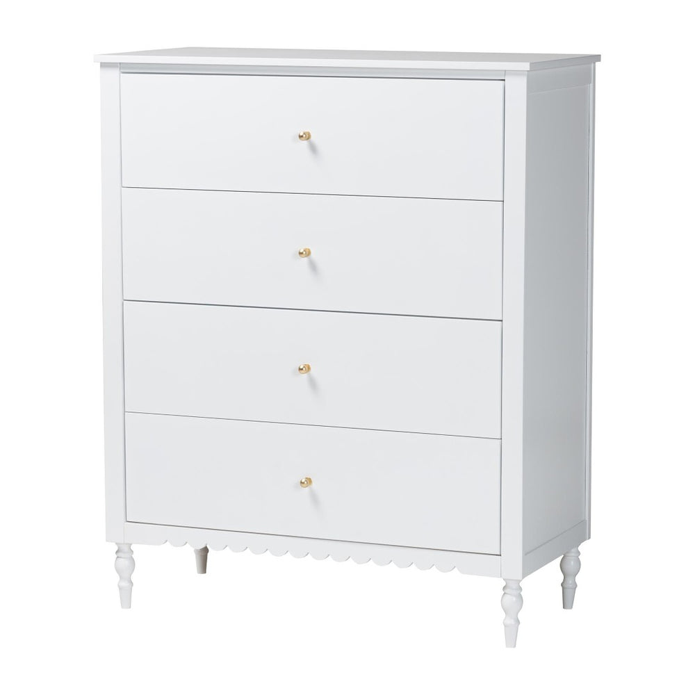 Baxton Studio Baxton Studio Roni White 4-Drawer Chest - Elegant Scalloped Design with Modern Storage Solutions! Roni-White-Chest