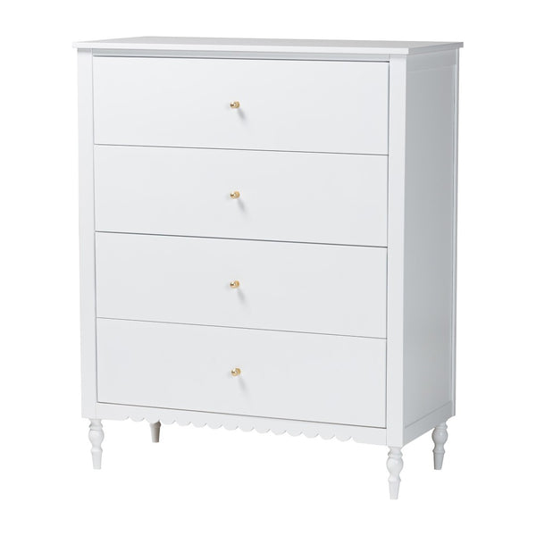 Baxton Studio Baxton Studio Roni White 4-Drawer Chest - Elegant Scalloped Design with Modern Storage Solutions! Roni-White-Chest