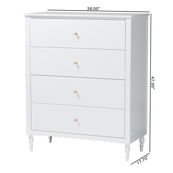 Baxton Studio Baxton Studio Roni White 4-Drawer Chest - Elegant Scalloped Design with Modern Storage Solutions! Roni-White-Chest