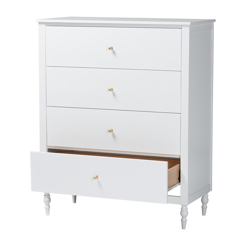 Baxton Studio Baxton Studio Roni White 4-Drawer Chest - Elegant Scalloped Design with Modern Storage Solutions! Roni-White-Chest