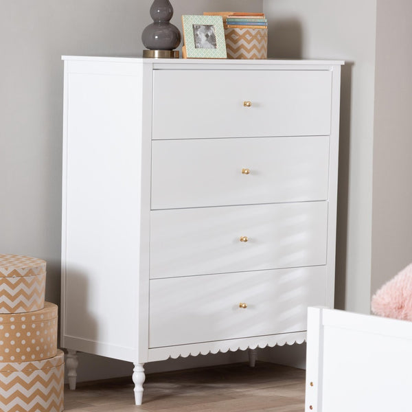 Baxton Studio Baxton Studio Roni White 4-Drawer Chest - Elegant Scalloped Design with Modern Storage Solutions! Roni-White-Chest