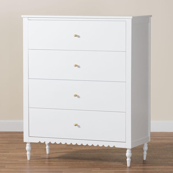 Baxton Studio Baxton Studio Roni White 4-Drawer Chest - Elegant Scalloped Design with Modern Storage Solutions! Roni-White-Chest