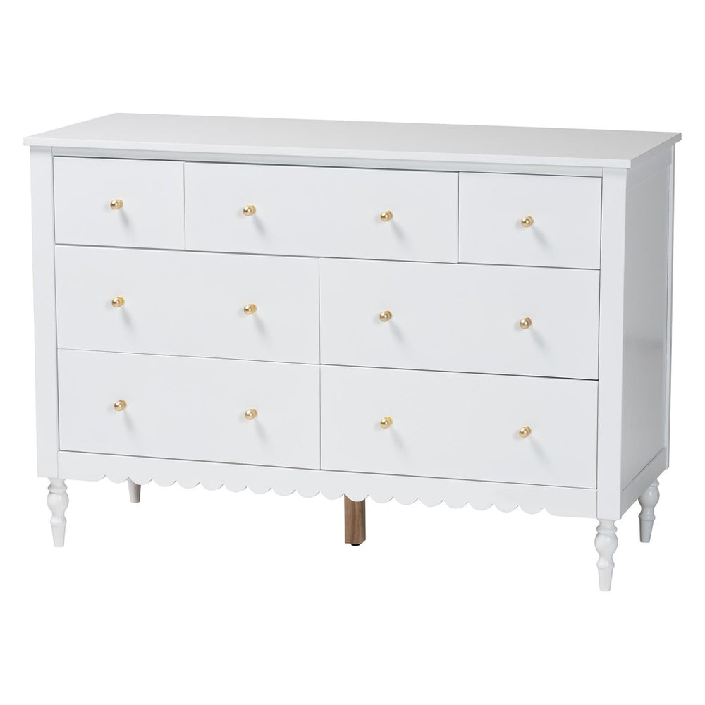 Baxton Studio Baxton Studio Roni 7-Drawer Dresser - Stylish White Wood Design with Scalloped Edges & Storage Solution Roni-White-Dresser