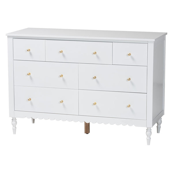 Baxton Studio Baxton Studio Roni 7-Drawer Dresser - Stylish White Wood Design with Scalloped Edges & Storage Solution Roni-White-Dresser