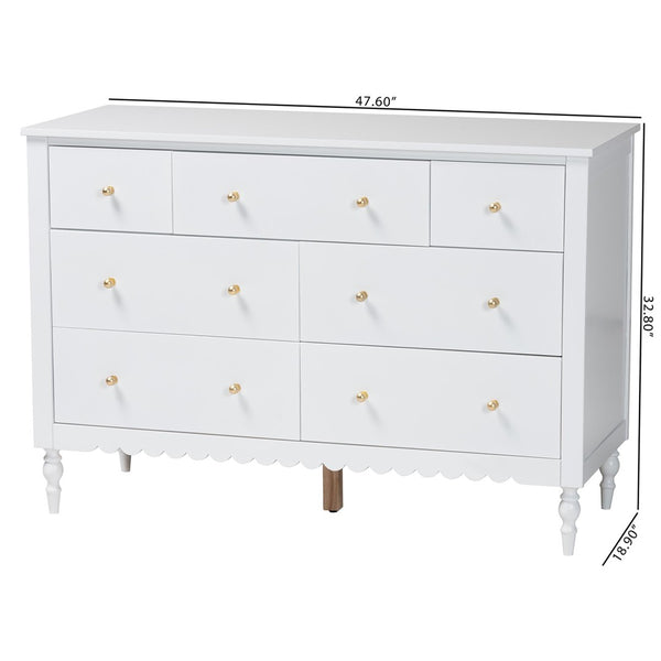 Baxton Studio Baxton Studio Roni 7-Drawer Dresser - Stylish White Wood Design with Scalloped Edges & Storage Solution Roni-White-Dresser