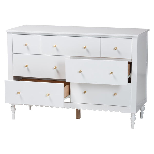 Baxton Studio Baxton Studio Roni 7-Drawer Dresser - Stylish White Wood Design with Scalloped Edges & Storage Solution Roni-White-Dresser