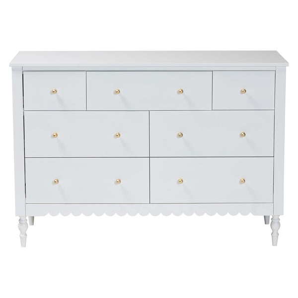 Baxton Studio Baxton Studio Roni 7-Drawer Dresser - Stylish White Wood Design with Scalloped Edges & Storage Solution Roni-White-Dresser