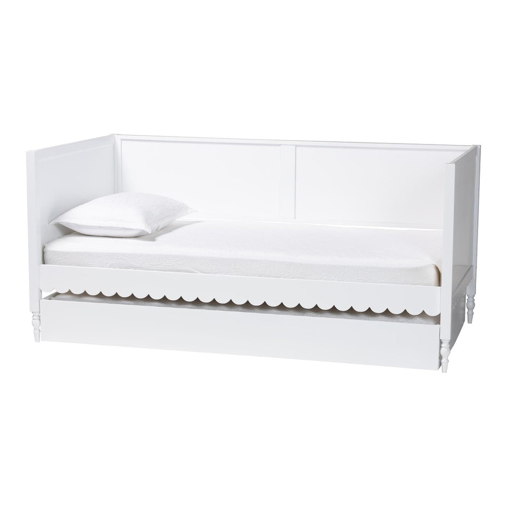 Baxton Studio Baxton Studio Roni Twin Daybed with Trundle - Stylish Scalloped Design for Space-Saving Comfort Roni-White-Daybed with Trundle