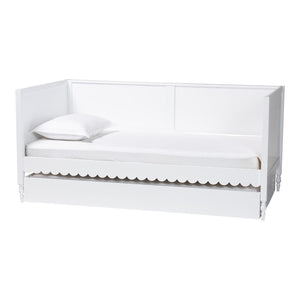 Baxton Studio Baxton Studio Roni Twin Daybed with Trundle - Stylish Scalloped Design for Space-Saving Comfort Roni-White-Daybed with Trundle