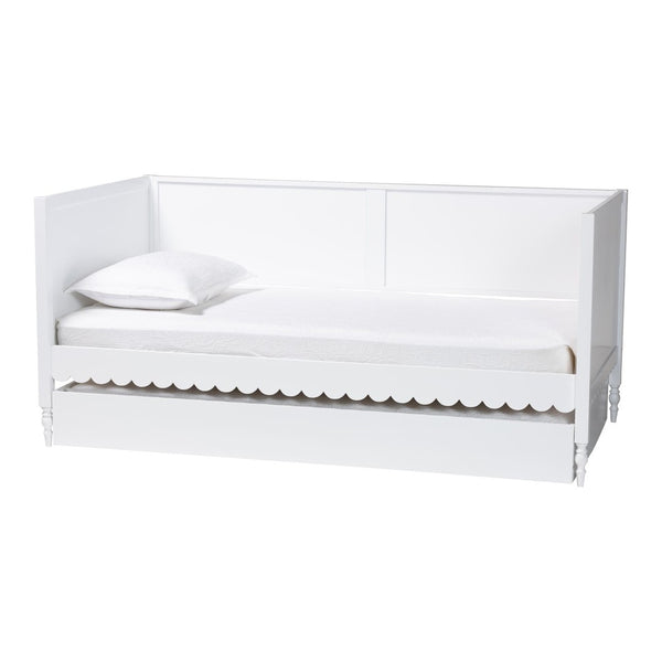 Baxton Studio Baxton Studio Roni Twin Daybed with Trundle - Stylish Scalloped Design for Space-Saving Comfort Roni-White-Daybed with Trundle