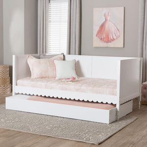 Baxton Studio Baxton Studio Roni Twin Daybed with Trundle - Stylish Scalloped Design for Space-Saving Comfort Roni-White-Daybed with Trundle