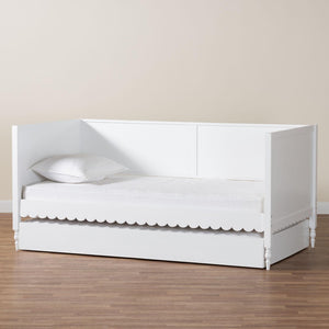 Baxton Studio Baxton Studio Roni Twin Daybed with Trundle - Stylish Scalloped Design for Space-Saving Comfort Roni-White-Daybed with Trundle