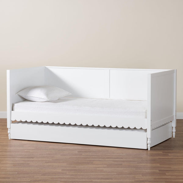 Baxton Studio Baxton Studio Roni Twin Daybed with Trundle - Stylish Scalloped Design for Space-Saving Comfort Roni-White-Daybed with Trundle