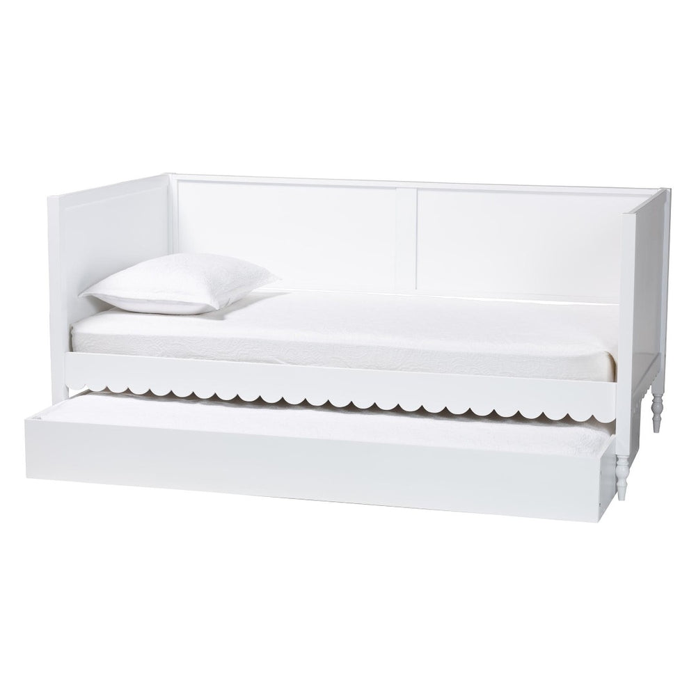 Baxton Studio Baxton Studio Roni Twin Daybed with Trundle - Stylish Scalloped Design for Space-Saving Comfort Roni-White-Daybed with Trundle