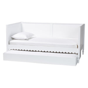 Baxton Studio Baxton Studio Roni Twin Daybed with Trundle - Stylish Scalloped Design for Space-Saving Comfort Roni-White-Daybed with Trundle