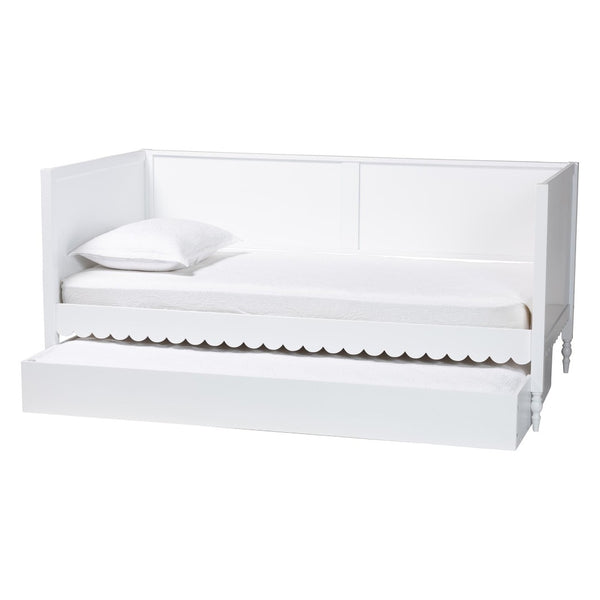Baxton Studio Baxton Studio Roni Twin Daybed with Trundle - Stylish Scalloped Design for Space-Saving Comfort Roni-White-Daybed with Trundle