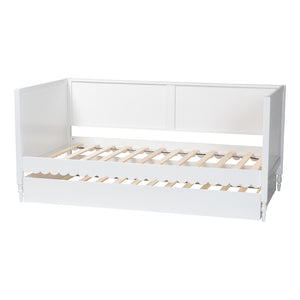 Baxton Studio Baxton Studio Roni Twin Daybed with Trundle - Stylish Scalloped Design for Space-Saving Comfort Roni-White-Daybed with Trundle