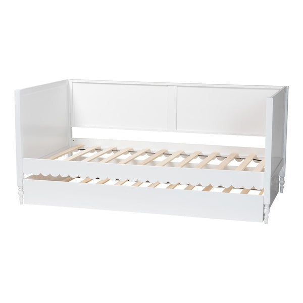 Baxton Studio Baxton Studio Roni Twin Daybed with Trundle - Stylish Scalloped Design for Space-Saving Comfort Roni-White-Daybed with Trundle