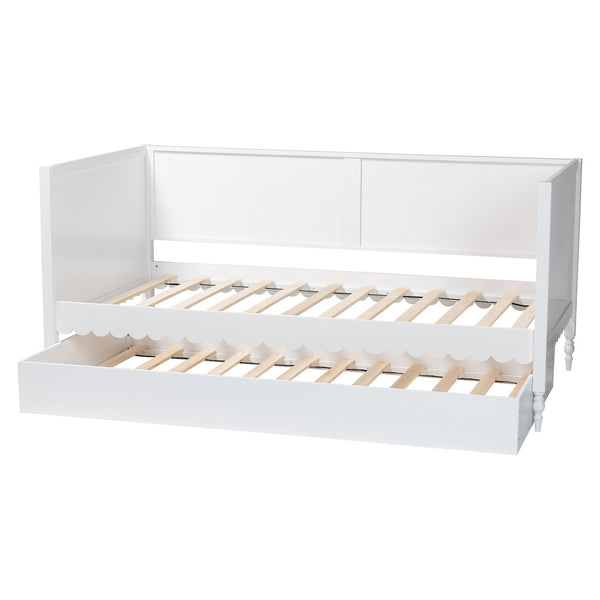 Baxton Studio Baxton Studio Roni Twin Daybed with Trundle - Stylish Scalloped Design for Space-Saving Comfort Roni-White-Daybed with Trundle