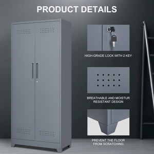 English Elm Gray Steel Locking Tall Storage Cabinet with Adjustable Shelves for Kitchen or Shop Grey T3625P372658