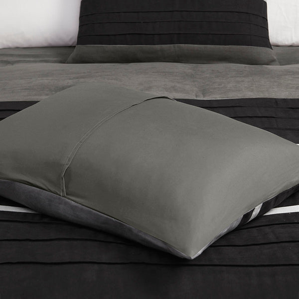 English Elm 7 Pc Faux Suede Comforter Set In Black & Grey – Luxurious King Bedding With Decorative Pillows Included B03596985