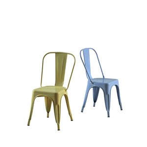 English Elm Set Of 2 Vibrant Yellow And Blue Metal Dining Chairs - Stackable, Easy-Clean, Durable, Modern Design B347P383115-GIGA