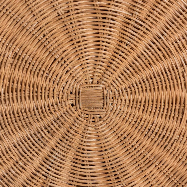 Baxton Studio bali Palm Scallop Natural Rattan Ottoman - Handwoven Coastal Boho Accent Stool for Any Space 32" Palm-Light Honey Rattan-90cm Round Ottoman w/Cushion